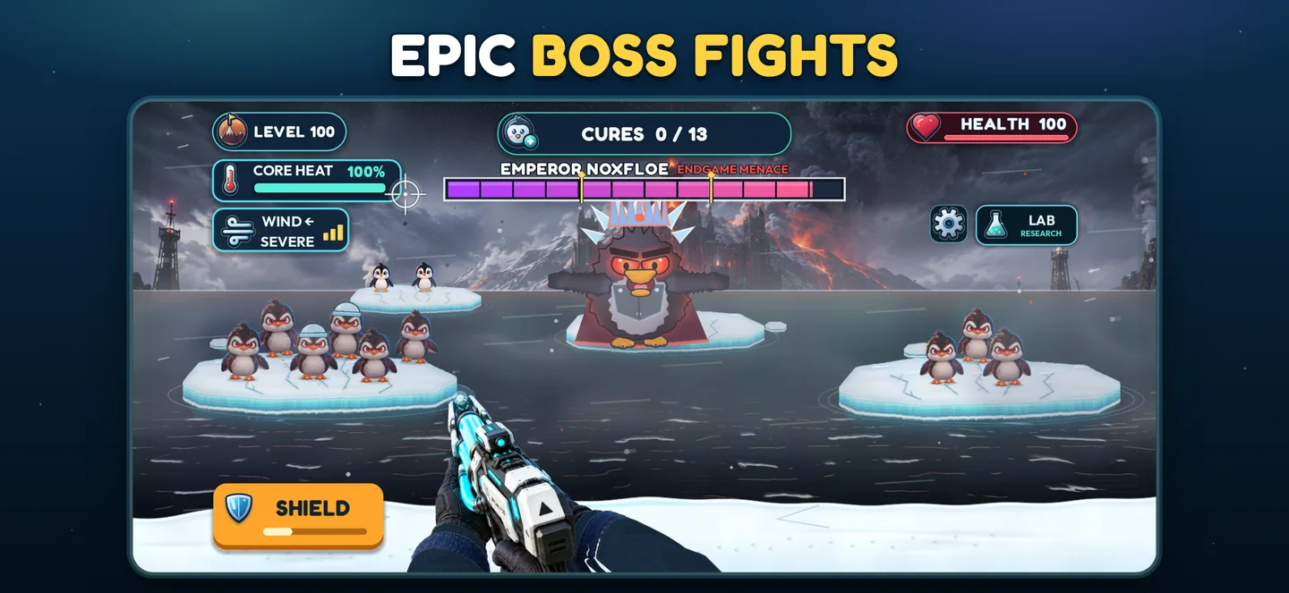 A huge infected boss penguin during a boss encounter
